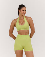 SEAMLESS PLUNGE HALTER BRA - SOFT LIME