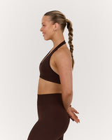 SEAMLESS PLUNGE HALTER BRA - CHESTNUT