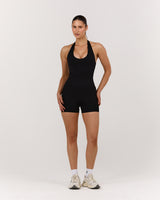 SEAMLESS PLUNGE HALTER TOP - BLACK