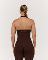 SEAMLESS PLUNGE HALTER TOP - CHESTNUT