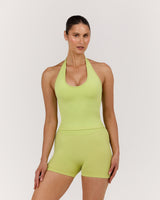 SEAMLESS PLUNGE HALTER TOP - SOFT LIME