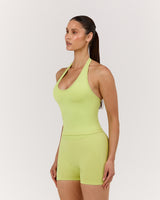 SEAMLESS PLUNGE HALTER TOP - SOFT LIME