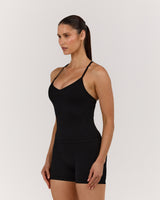 SEAMLESS STRAPPY BACK TOP - BLACK