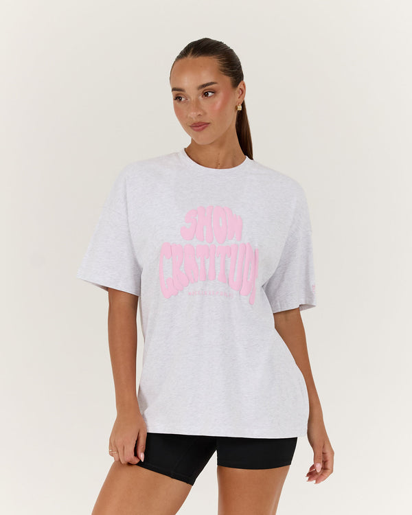 SHOW GRATITUDE OVERSIZED TEE - SNOW GREY