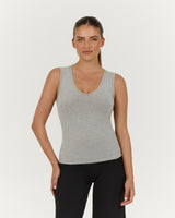 SMOOTH V NECK TANK - HEATHER MARLE