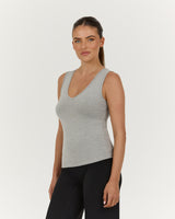 SMOOTH V NECK TANK - HEATHER MARLE