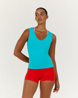 SMOOTH V NECK TANK - TURQUOISE