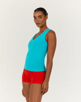 SMOOTH V NECK TANK - TURQUOISE