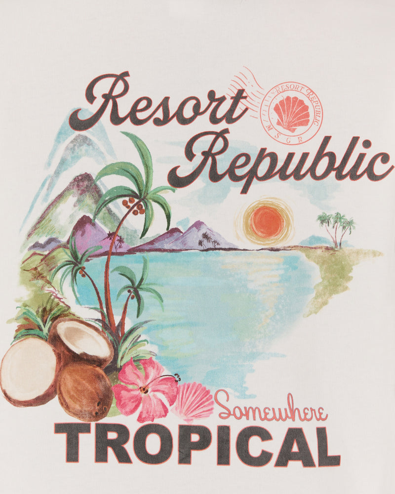 BOXY TEE - OFF WHITE SOMEWHERE TROPICAL