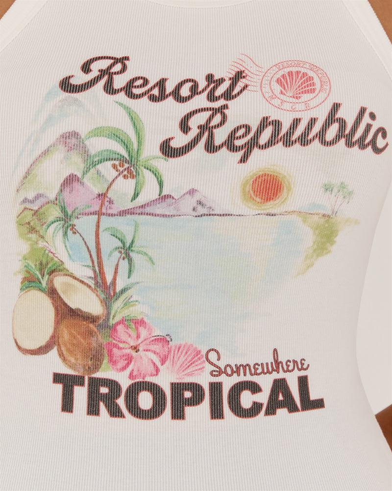 AGILITY RIBBED TANK TOP - IVORY SOMEWHERE TROPICAL