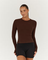 STANCE RIBBED LONG SLEEVE TOP - CHOCOLATE