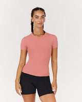 STANCE RIBBED SHORT SLEEVE TOP - DUSTY ROSE