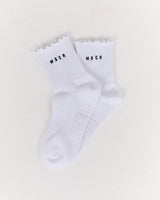 STUDIO GRIP RUFFLE CREW SOCKS - WHITE BLACK