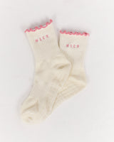STUDIO GRIP RUFFLE CREW SOCKS - VANILLA BISQUE