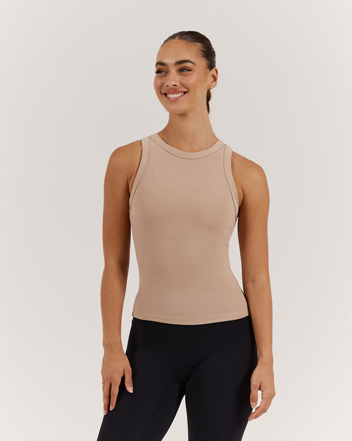 FORM RIBBED TANK TOP - ALMOND