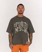 MENS HEAVY BOXY TEE - FADED COMBAT GREEN TERRAIN
