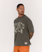 MENS HEAVY BOXY TEE - FADED COMBAT GREEN TERRAIN