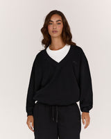 TERRY V NECK JUMPER - BLACK