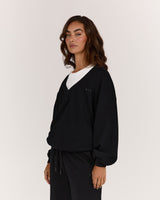 TERRY V NECK JUMPER - BLACK