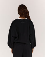 TERRY V NECK JUMPER - BLACK