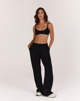 TERRY WIDE LEG PANT - BLACK