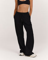 TERRY WIDE LEG PANT - BLACK
