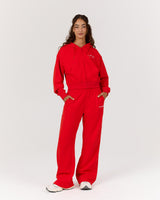 TERRY WIDE LEG SWEATPANT - FIERY RED