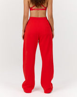 TERRY WIDE LEG SWEATPANT - FIERY RED