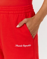 TERRY WIDE LEG SWEATPANT - FIERY RED