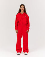 TERRY ZIP UP CROPPED HOODIE - FIERY RED