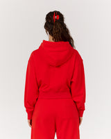 TERRY ZIP UP CROPPED HOODIE - FIERY RED