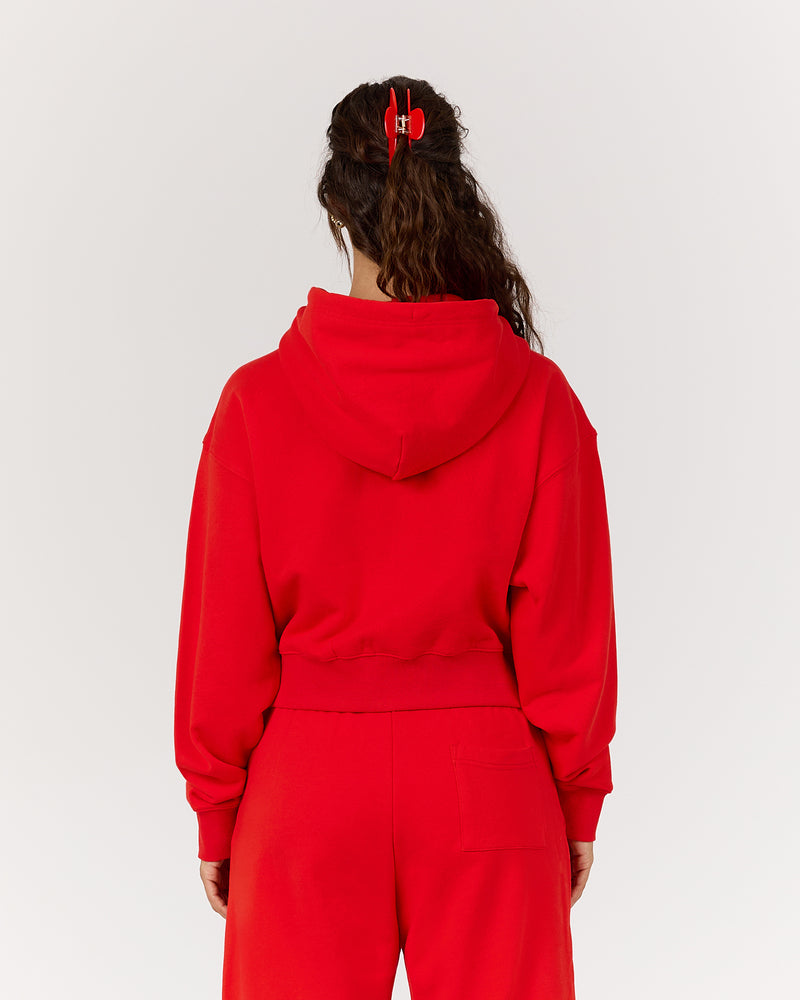 TERRY ZIP UP CROPPED HOODIE - FIERY RED – MUSCLE REPUBLIC