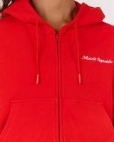 TERRY ZIP UP CROPPED HOODIE - FIERY RED