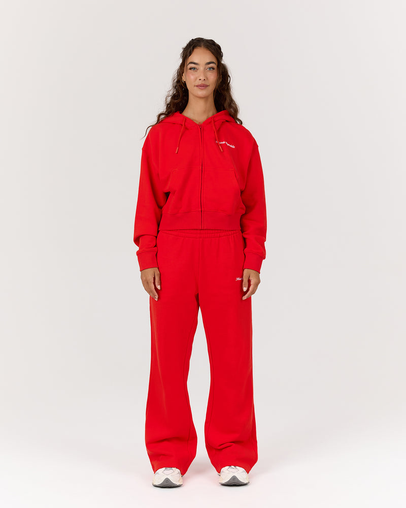 TERRY ZIP UP CROPPED HOODIE - FIERY RED – MUSCLE REPUBLIC