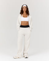 TERRY ZIP UP CROPPED HOODIE - SNOW GREY