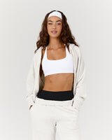 TERRY ZIP UP CROPPED HOODIE - SNOW GREY