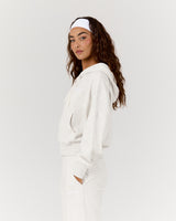 TERRY ZIP UP CROPPED HOODIE - SNOW GREY