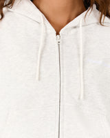 TERRY ZIP UP CROPPED HOODIE - SNOW GREY