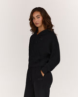 TERRY ZIP UP CROPPED HOODIE - BLACK