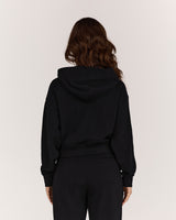 TERRY ZIP UP CROPPED HOODIE - BLACK