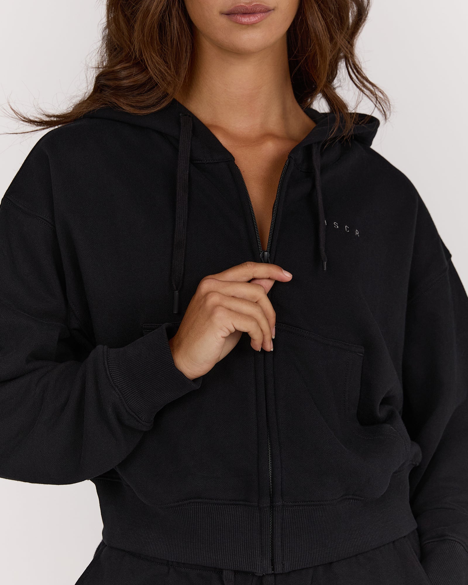 TERRY ZIP UP CROPPED HOODIE - BLACK – MUSCLE REPUBLIC