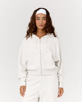 TERRY ZIP UP CROPPED HOODIE - SNOW GREY
