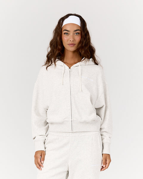 TERRY ZIP UP CROPPED HOODIE - SNOW GREY – MUSCLE REPUBLIC