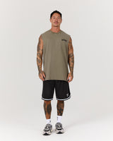 MEN'S OVERSIZED TANK - FADED OLIVE BLOCKPRINT