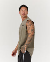 MEN'S OVERSIZED TANK - FADED OLIVE BLOCKPRINT