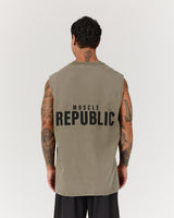 MEN'S OVERSIZED TANK - FADED OLIVE BLOCKPRINT