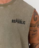 MEN'S OVERSIZED TANK - FADED OLIVE BLOCKPRINT