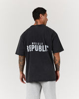 MEN'S OVERSIZED TEE - FADED BLACK BLOCKPRINT