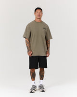 MEN'S OVERSIZED TEE - FADED OLIVE BLOCKPRINT
