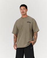 MEN'S OVERSIZED TEE - FADED OLIVE BLOCKPRINT